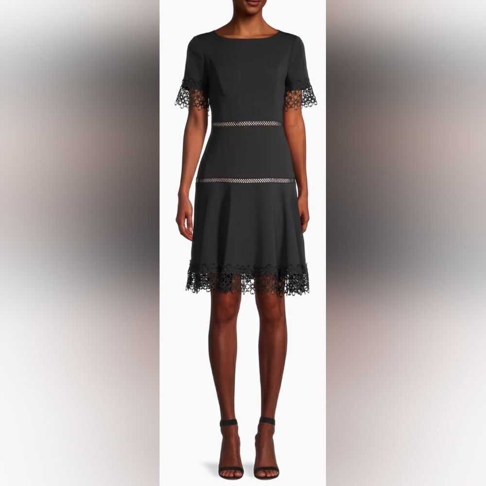 Shani Lace-Trimmed Crepe Dress NWT size 16 Black